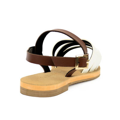 Cardams ECLA RSS 00002 White/Brown Women Flat Sandals