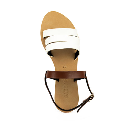 Cardams ECLA RSS 00002 White/Brown Women Flat Sandals