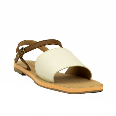 Cardams ECLA RSS 00011 Cream/Mocha Beige/Taupe Women Flat Sandals